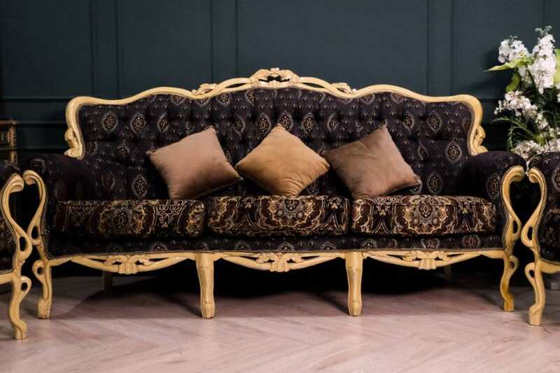 Louis sofa, 3 seat sofa, black-brown tone cushion, button pulls, luxurious Louis style, imported product, wooden frame._X29O8YM68K