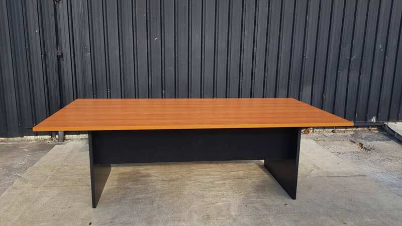 8-seat conference table with brown wood top