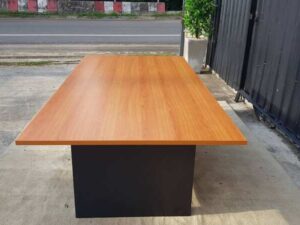 8-seat conference table with brown wood top