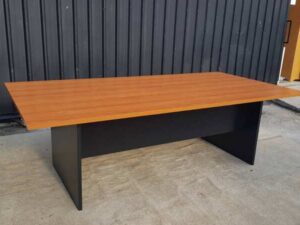 8-seat conference table with brown wood top