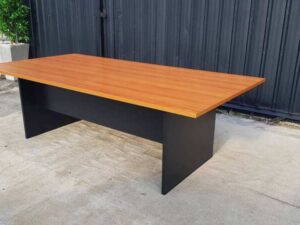 8-seat conference table with brown wood top