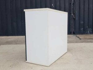 2-door wooden filing cabinet, gray color, brown top, Modernform brand