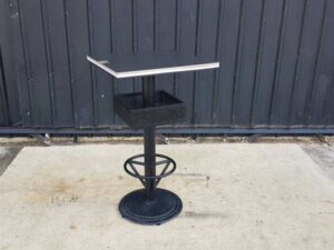 Bar table, wooden top, black steel legs, width 60 cm.