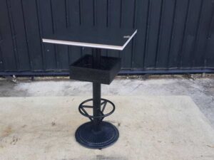 Bar table, wooden top, black steel legs, width 60 cm.