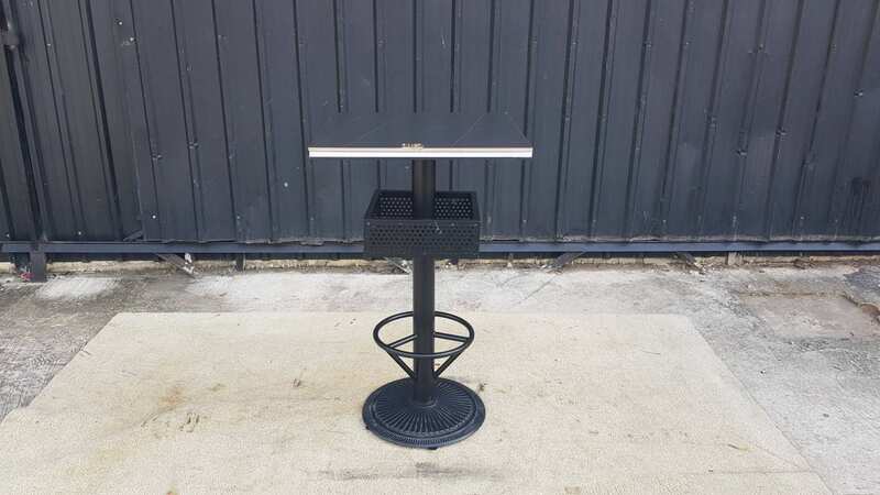 Bar table, wooden top, black steel legs, width 60 cm.