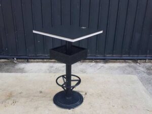 Bar table, wooden top, black steel legs, width 60 cm.