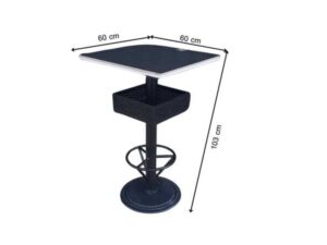 Bar table, wooden top, black steel legs, width 60 cm.