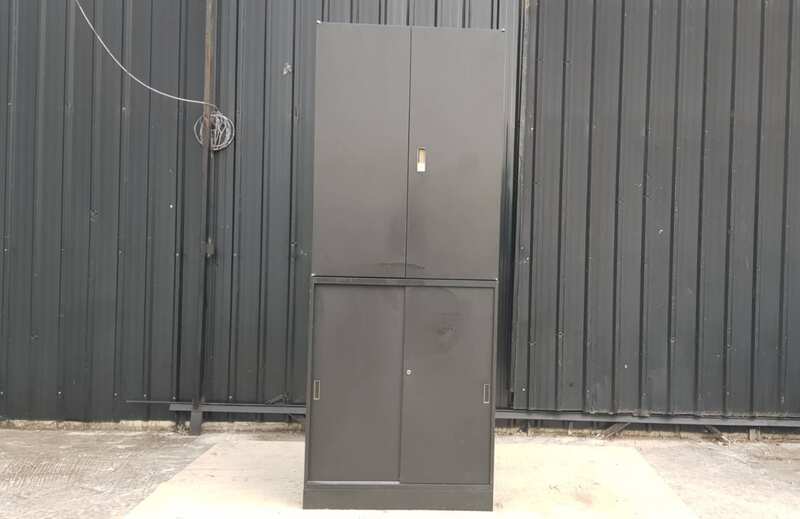 2-Drawer Steel File Cabinet with 2 Opening and 2 Sliding Doors, Black, 230 cm, Okamura Brand
