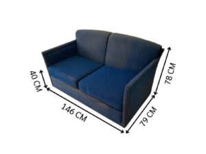 Two-seater sofa, fabric upholstery, blue color.