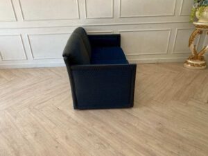Two-seater sofa, fabric upholstery, blue color.