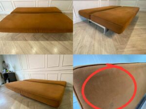 Two-seater sofa bed upholstered in orange fabric, 187 cm.