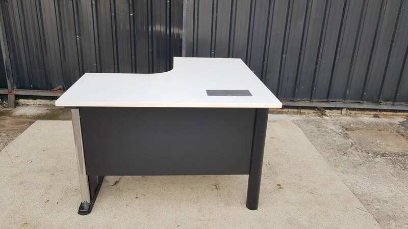 L-shaped corner desk, black and white