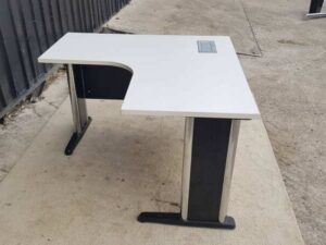 L-shaped corner desk, black and white
