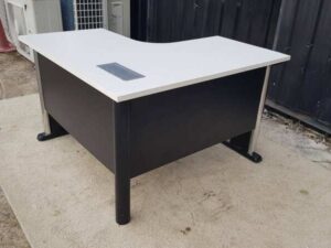 L-shaped corner desk, black and white
