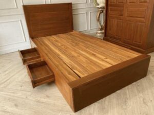 3.5 foot wooden bed, 4 drawers, 2 sliding door wooden wardrobe