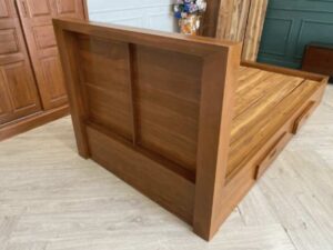 3.5 foot wooden bed, 4 drawers, 2 sliding door wooden wardrobe