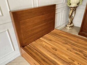 3.5 foot wooden bed, 4 drawers, 2 sliding door wooden wardrobe