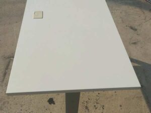 Work desk, white wood top, gray steel legs, 130 cm (21)