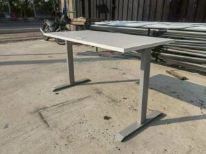 Work desk, white wood top, gray steel legs, 130 cm (21)