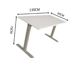 Work desk, white wood top, gray steel legs, 130 cm (21)