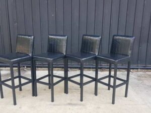 Bar stool with leather cushion and metal legs, black