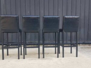 Bar stool with leather cushion and metal legs, black