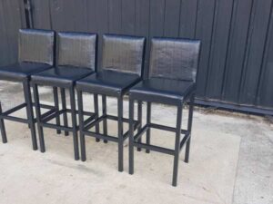 Bar stool with leather cushion and metal legs, black