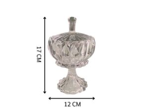 Crystal glass bowl with grooved lid and base.