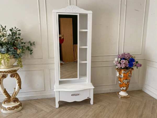 White dressing table with 1 drawer and storage compartment, Koncept brand.