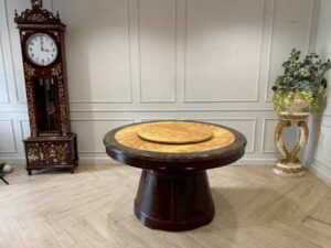 Wooden dining table, marble top, vintage style, 130 cm