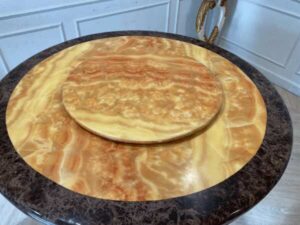 Wooden dining table, marble top, vintage style, 130 cm