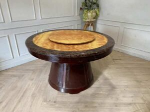 Wooden dining table, marble top, vintage style, 130 cm