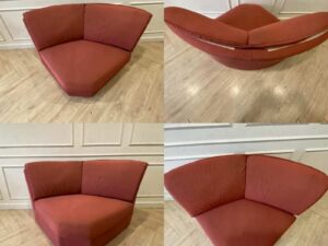 2+1 seater sofa set, upholstered in pinkish-orange fabric, Corner Wedge model.