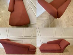 2+1 seater sofa set, upholstered in pinkish-orange fabric, Corner Wedge model.