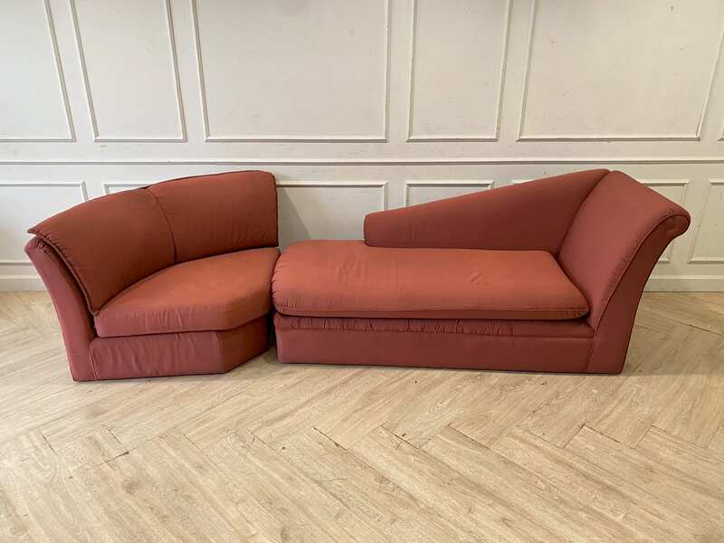 2+1 seater sofa set, upholstered in pinkish-orange fabric, Corner Wedge model.