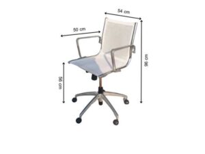 Office chair, steel legs, mesh seat, mesh backrest, white.