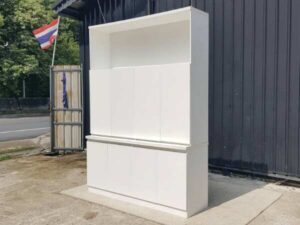 White 8-door wooden filing cabinet