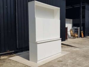 White 8-door wooden filing cabinet