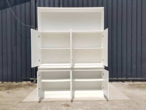 White 8-door wooden filing cabinet
