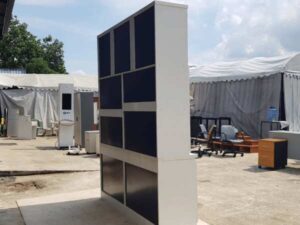 White 8-door wooden filing cabinet