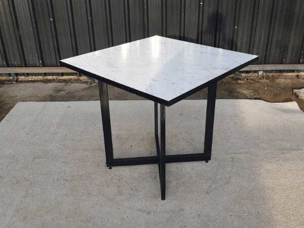 Dining table, steel legs, wooden top, grey, 80 cm