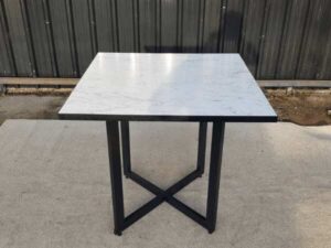 Dining table, steel legs, wooden top, grey, 80 cm