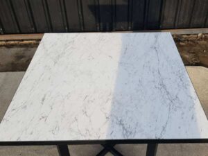 Dining table, steel legs, wooden top, grey, 80 cm