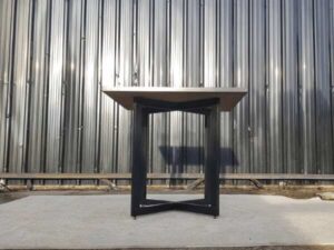 Dining table, steel legs, wooden top, grey, 80 cm