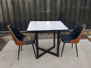Dining table, steel legs, wooden top, grey, 80 cm