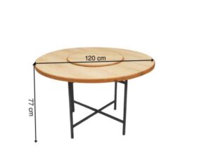 Round dining table, steel legs, wooden top, 120 cm