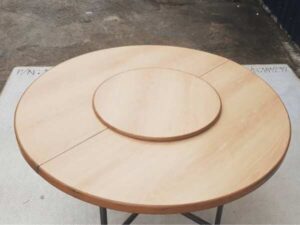 Round dining table, steel legs, wooden top, 120 cm