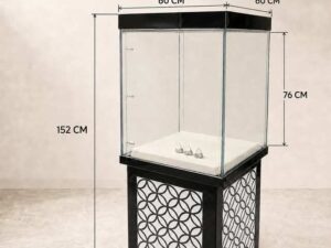 Tall rectangular glass display cabinet
