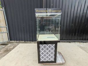 Tall rectangular glass display cabinet