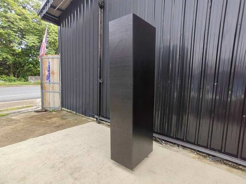 Tall black cabinet with 2 shelves